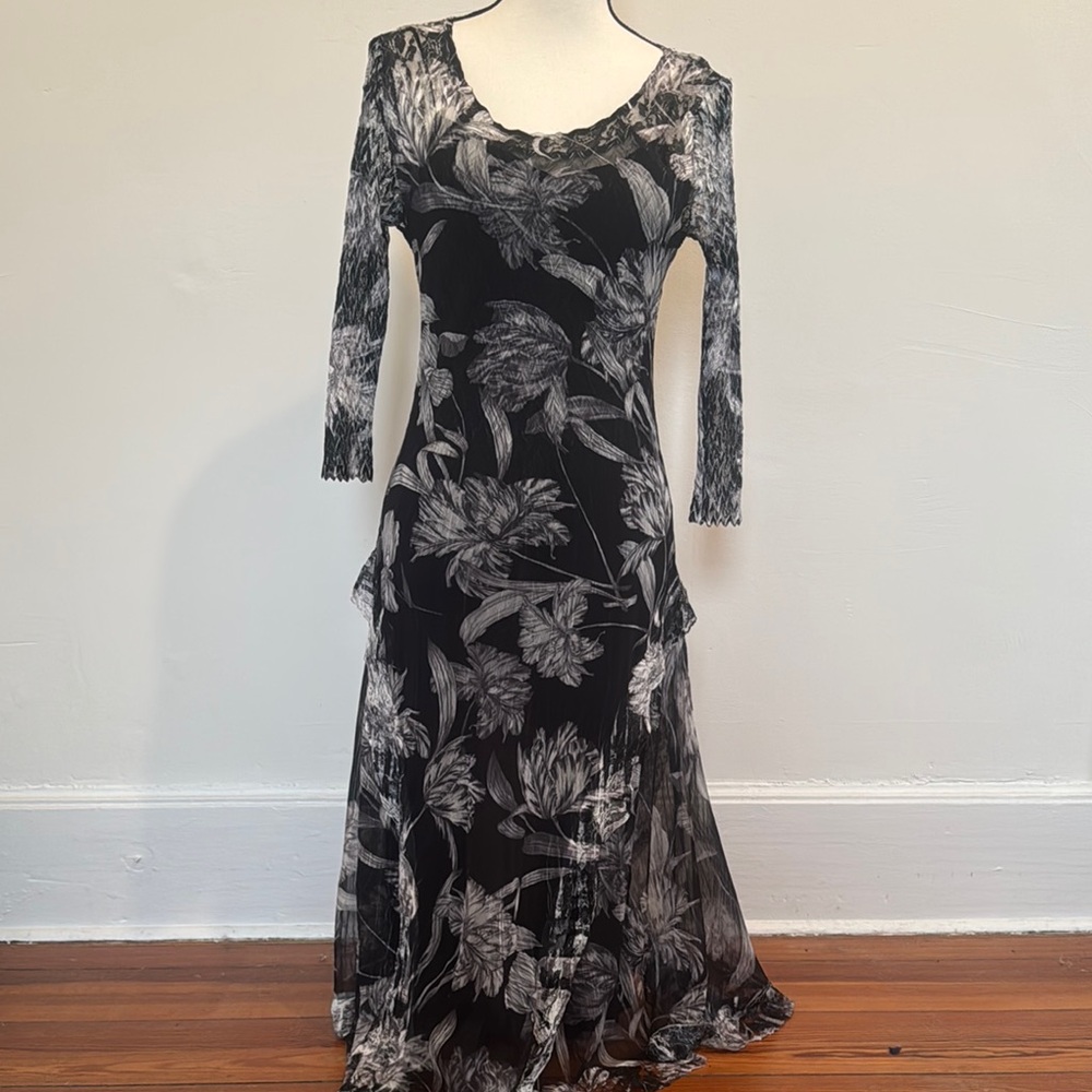 Komarov Black and Gray Floral Dress
